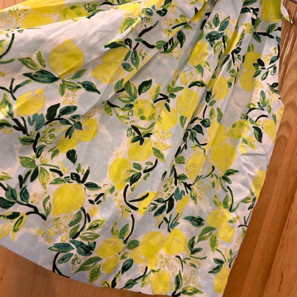 Lemon Print Sleeveless Halter Top Bow Neck Linen Blend Summer Cute Blouse XS - Picture 4 of 11